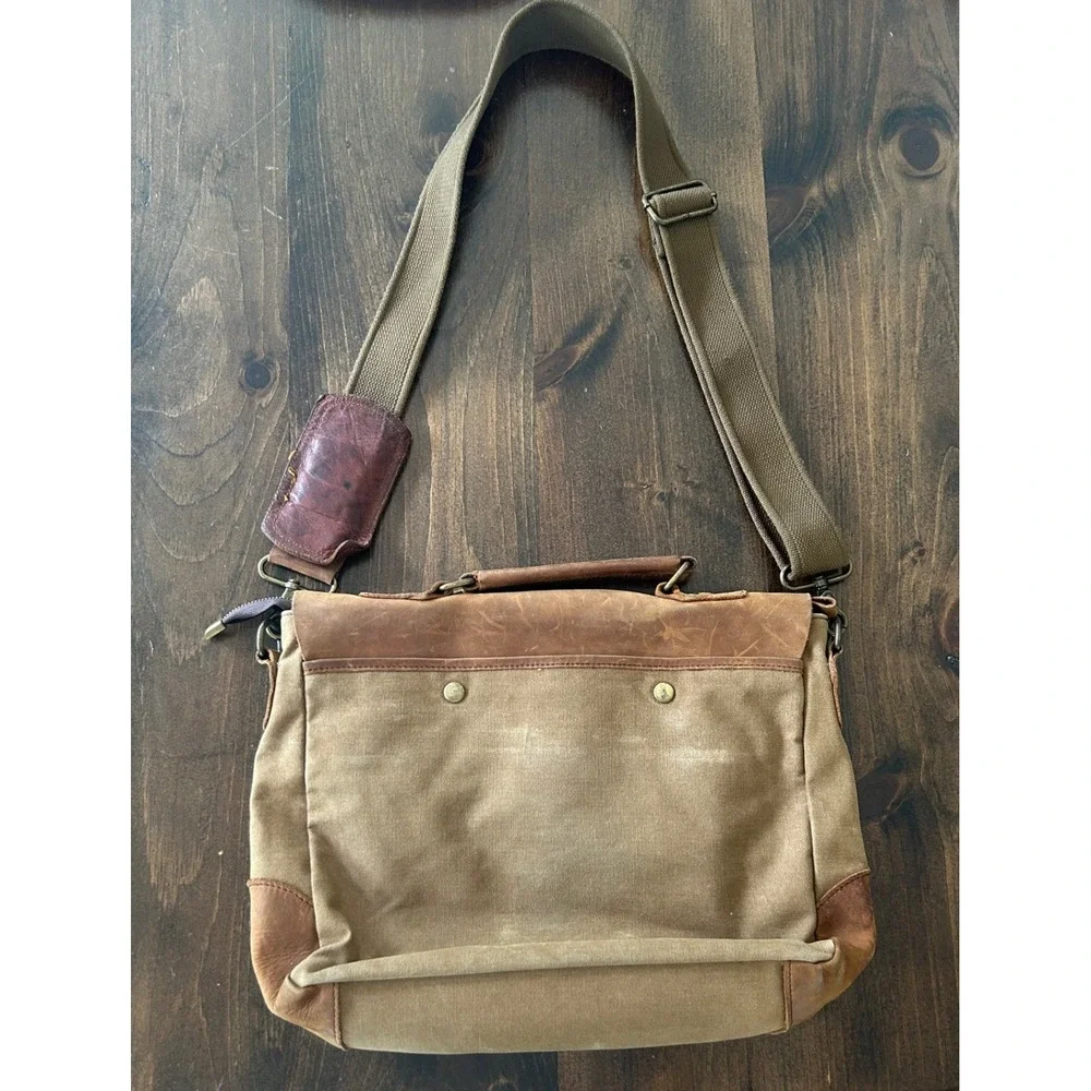 Tiding Messenger Bag Large Khaki Brown Waxed Canvas Leather Satchel Gorpcore